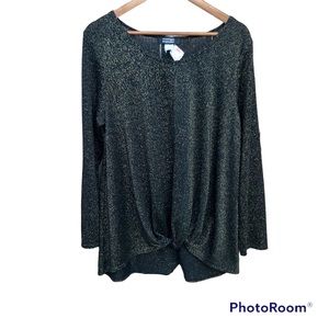 NWT Tie-front shirt size 3x Black Metallic Gold